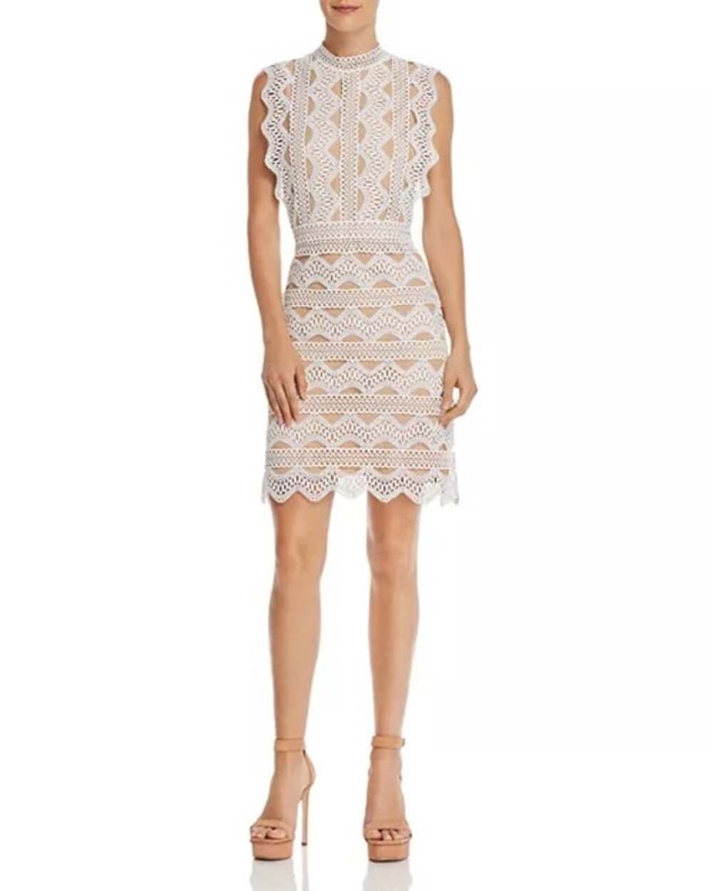 Lucy Paris White Scalloped Lace Sleeveless Sheath Mini Dress Size Medium